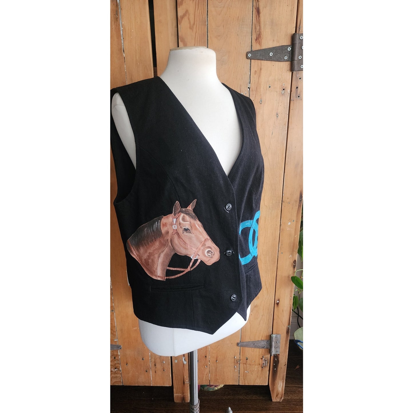 Vintage Womens Vest "Hooked On Country" Cowboy Boots Horses Equestrian Applique / Large