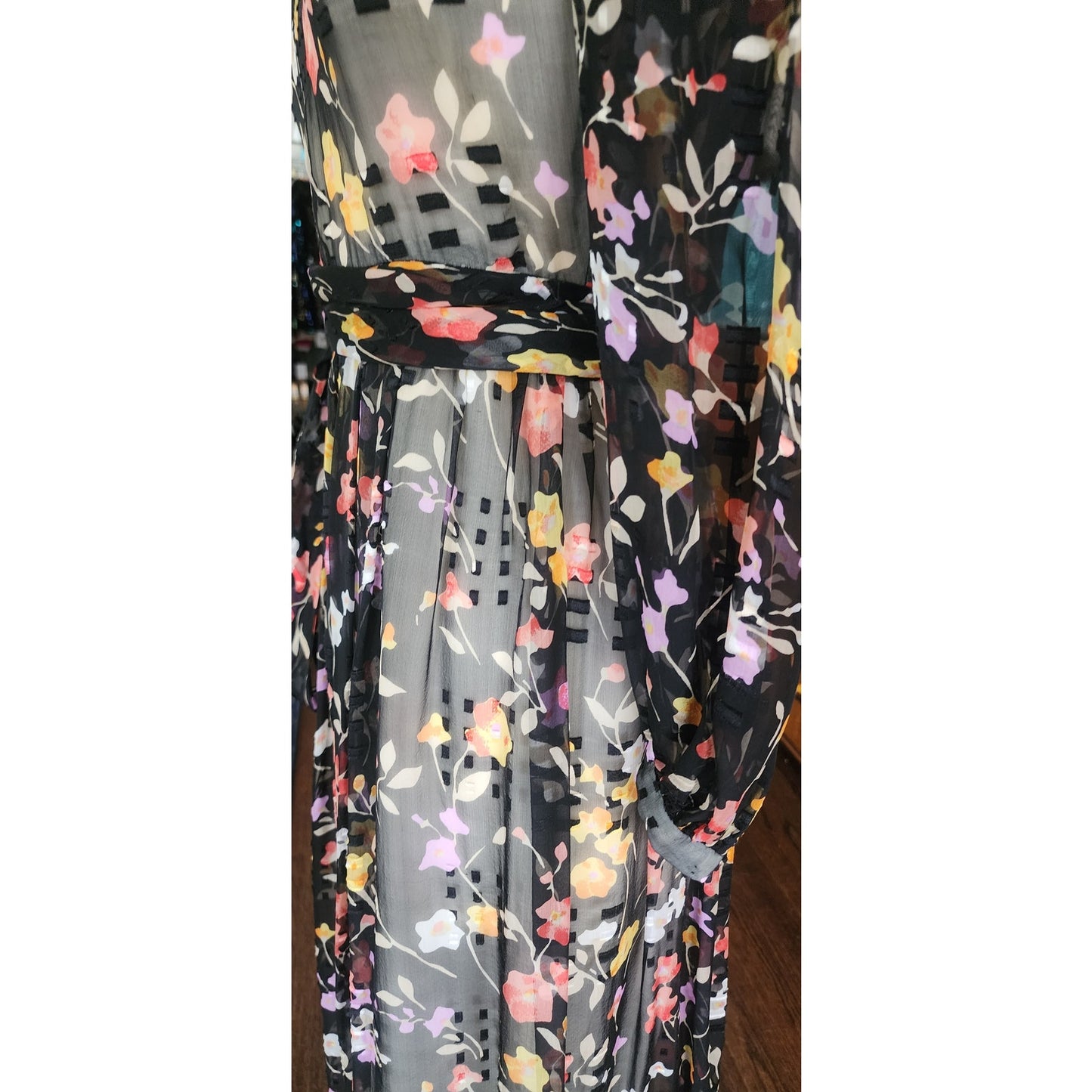 Vintage 70s Silkprint Dress Dark Florals Belted