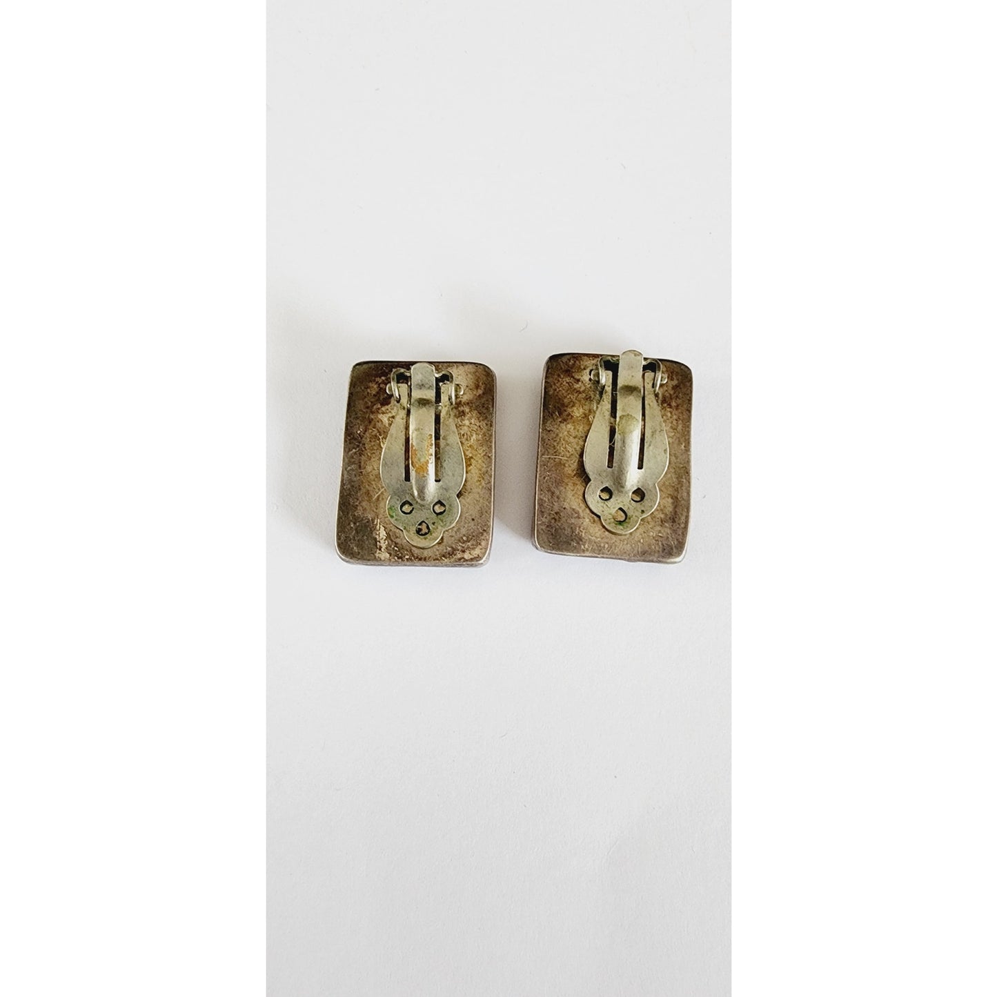 Vintage 90s Malachite Earrings Clips Sterling Silver Stamped CB