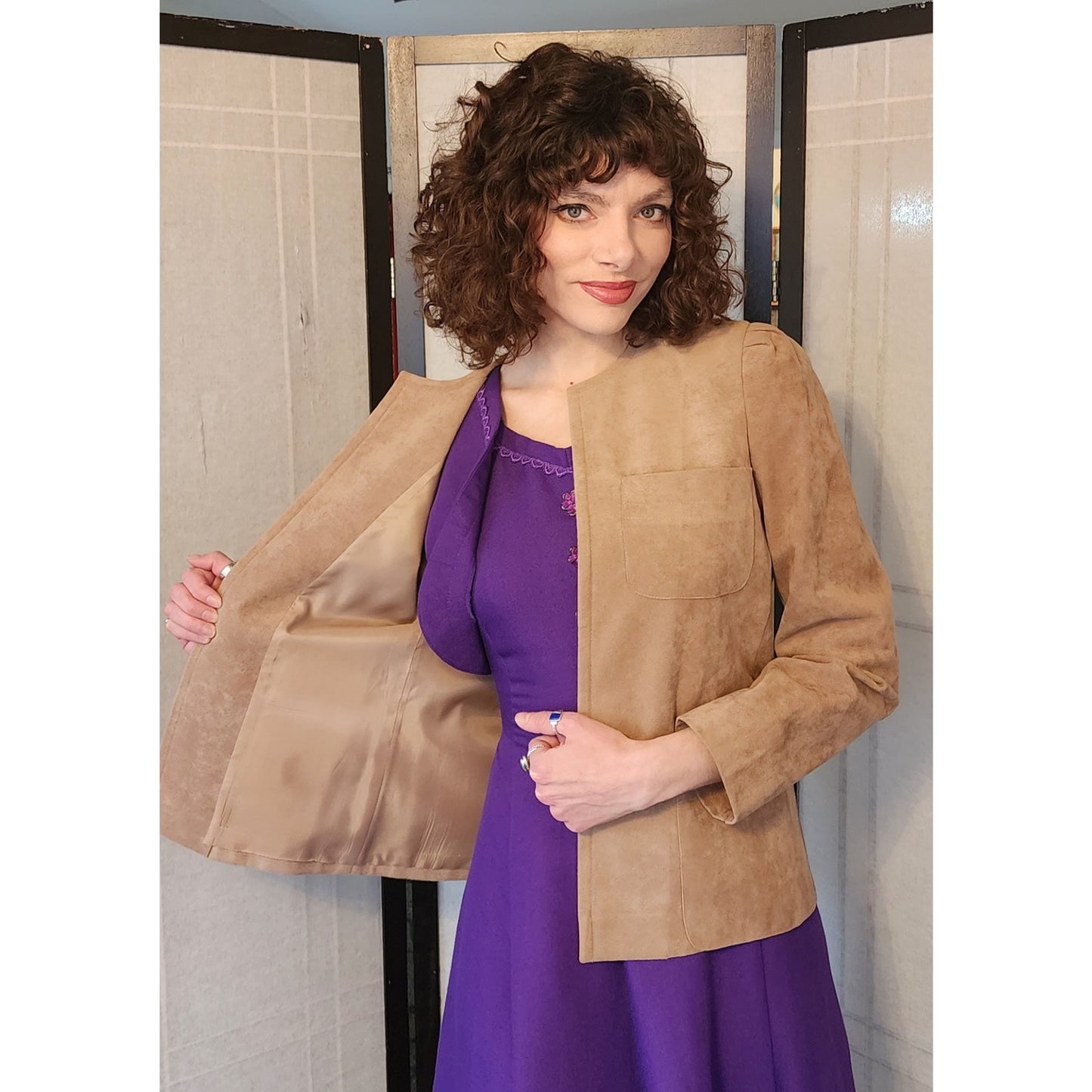 Vintage 70s Ultrasuede Beige Blazer Jacket