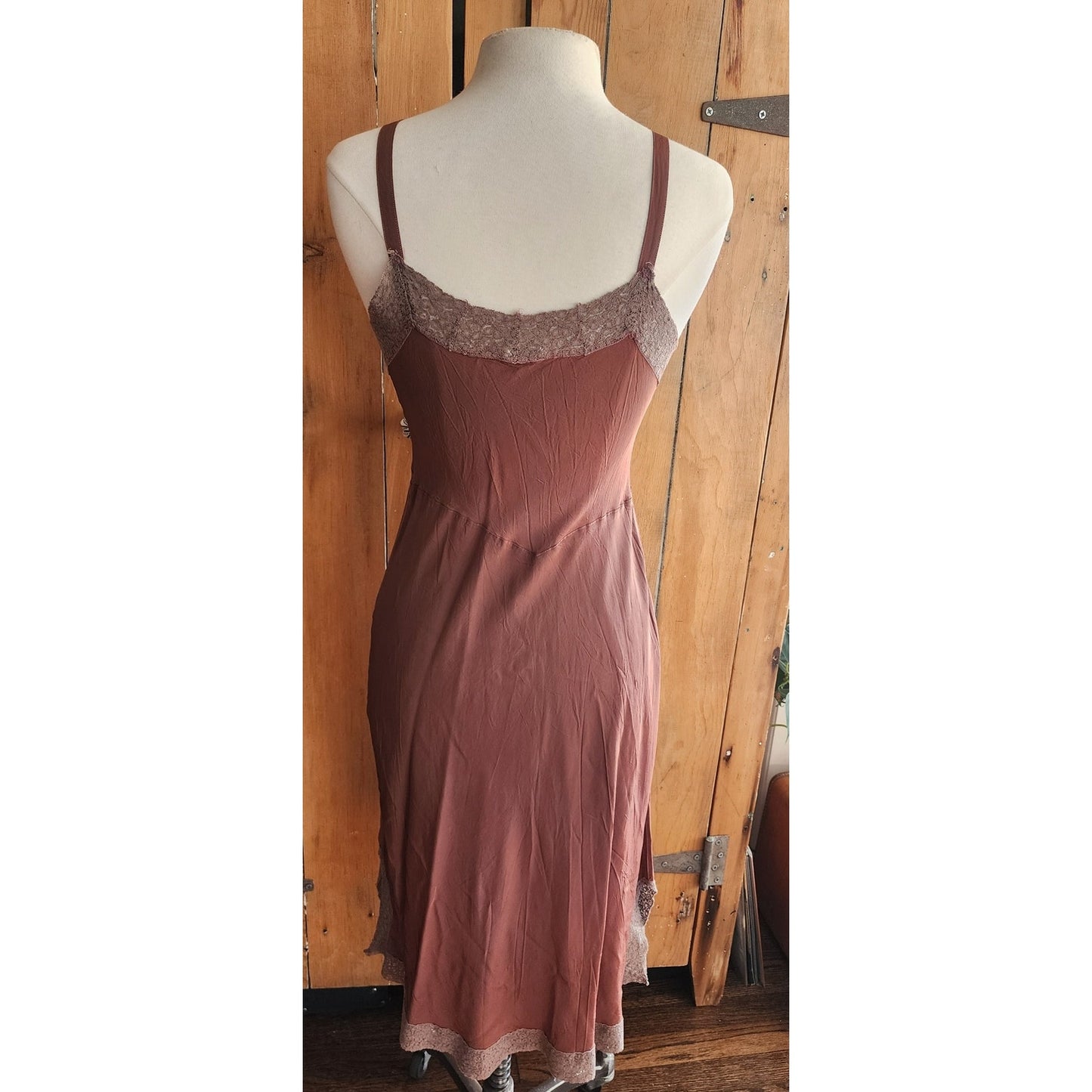 30s Brown Silk Slip Dress w/Lace by Fantasy Lingerie