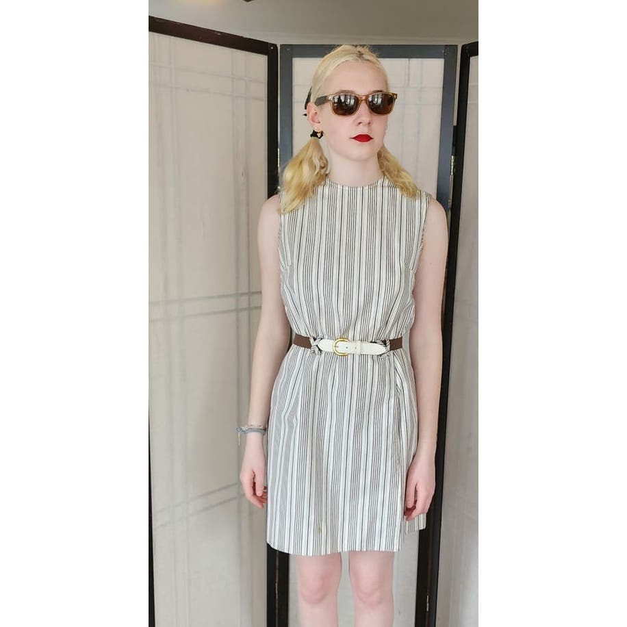 Vintage 60s Striped Romper Beige Black Belted