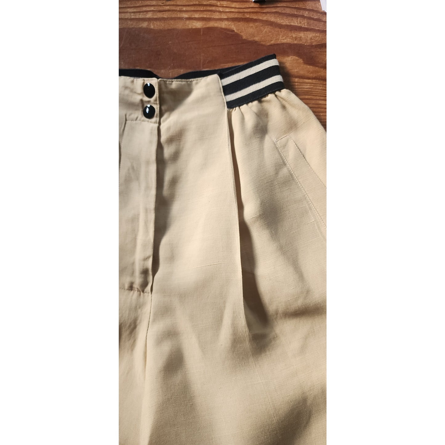 Vintage 80s Claude Montana Shorts Beige Black Linen Blend