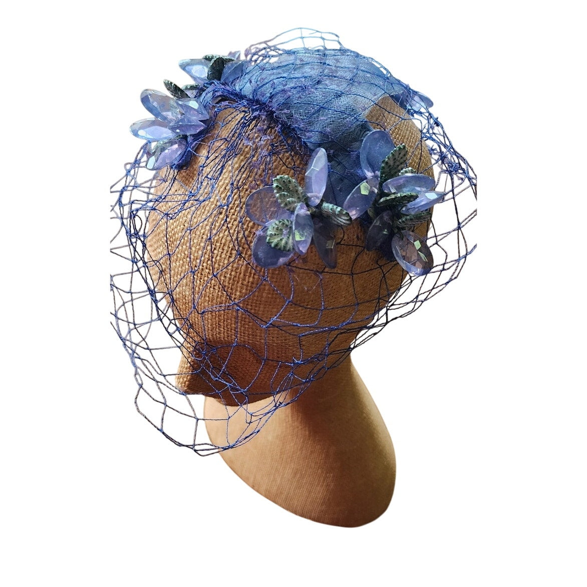 Vintage 50s Bes-Ben Hat Blue Crystal Floral Crown Fascinator w/Veil