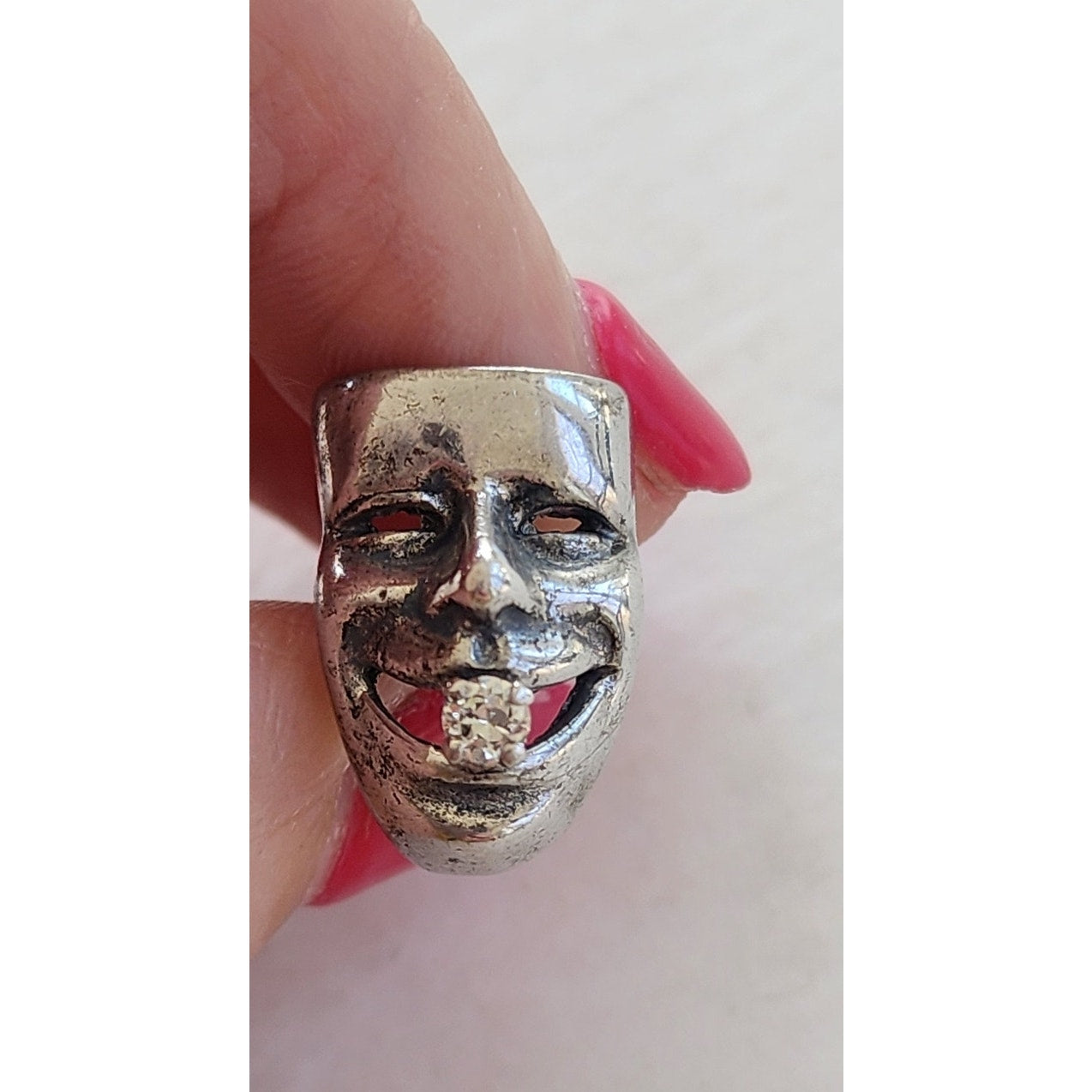 Vintage Sterling Silver Cufflinks w/Diamonds Comedy Tragedy Theater Masks