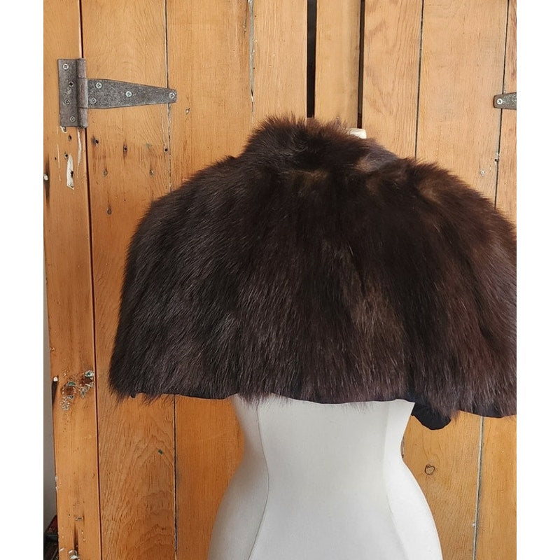 40s Beaver Fur Shrug Wrap Dark Brown