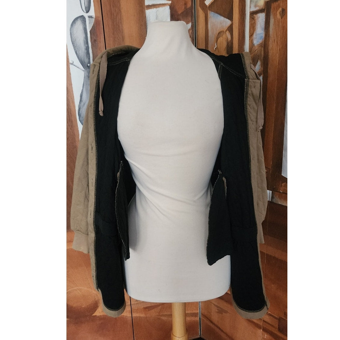 Vintage 1990s Sonia Rykiel Jacket Quilted Hooded Jacket Brown Beige Athleisure