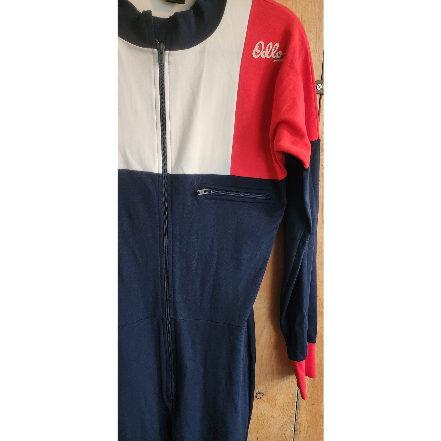 Vintage 80s Mens Ski Suit Odlo of Norway Nylon Stretchy Blue Red / L