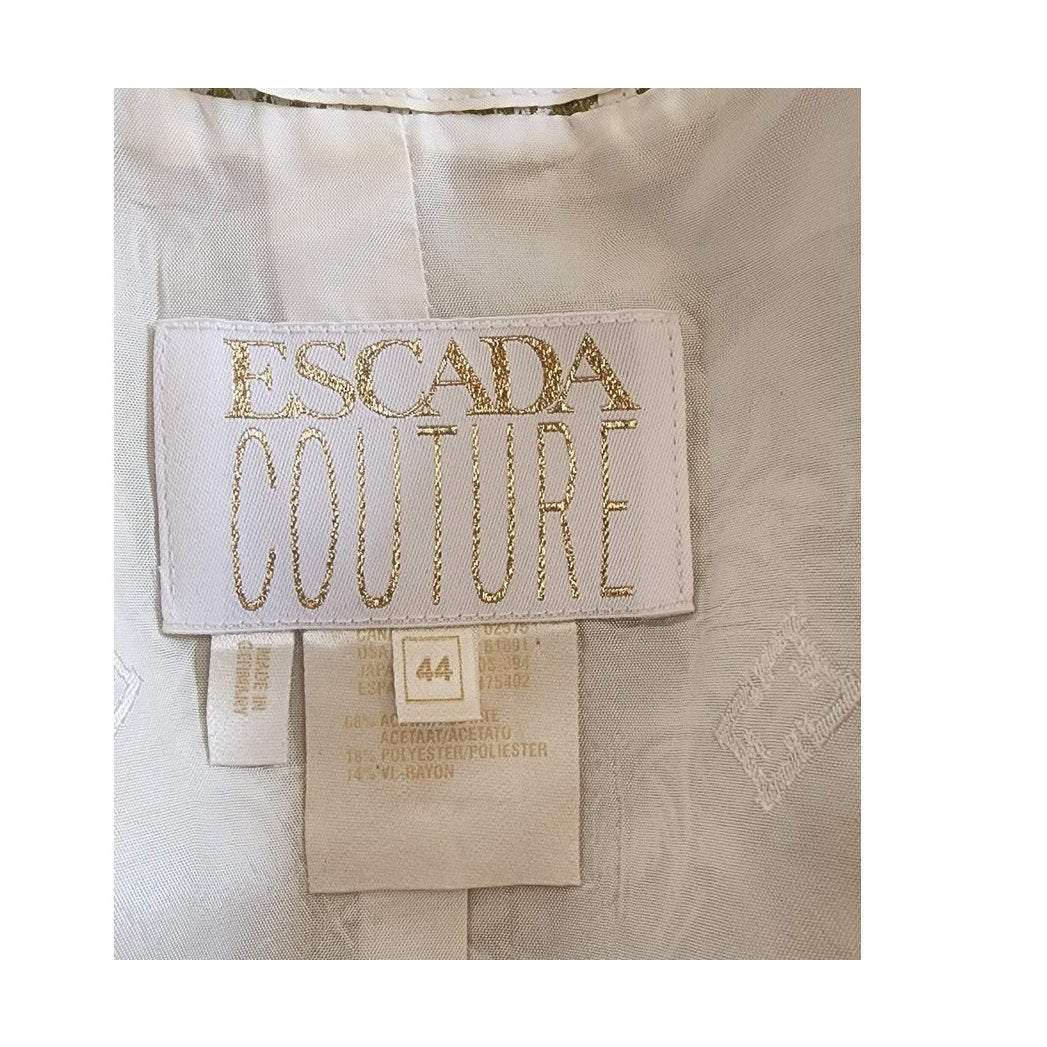 Vintage 1980s ESCADA COUTURE Blazer Green Leaf Print Jacket Double Breasted 40