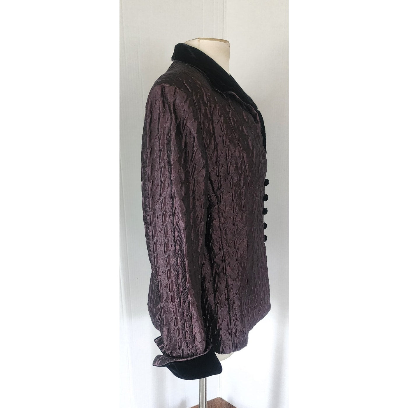 Vintage 90s Roland Nivelais Blazer Purple Eggplant Crinkled Silk Jacket / M