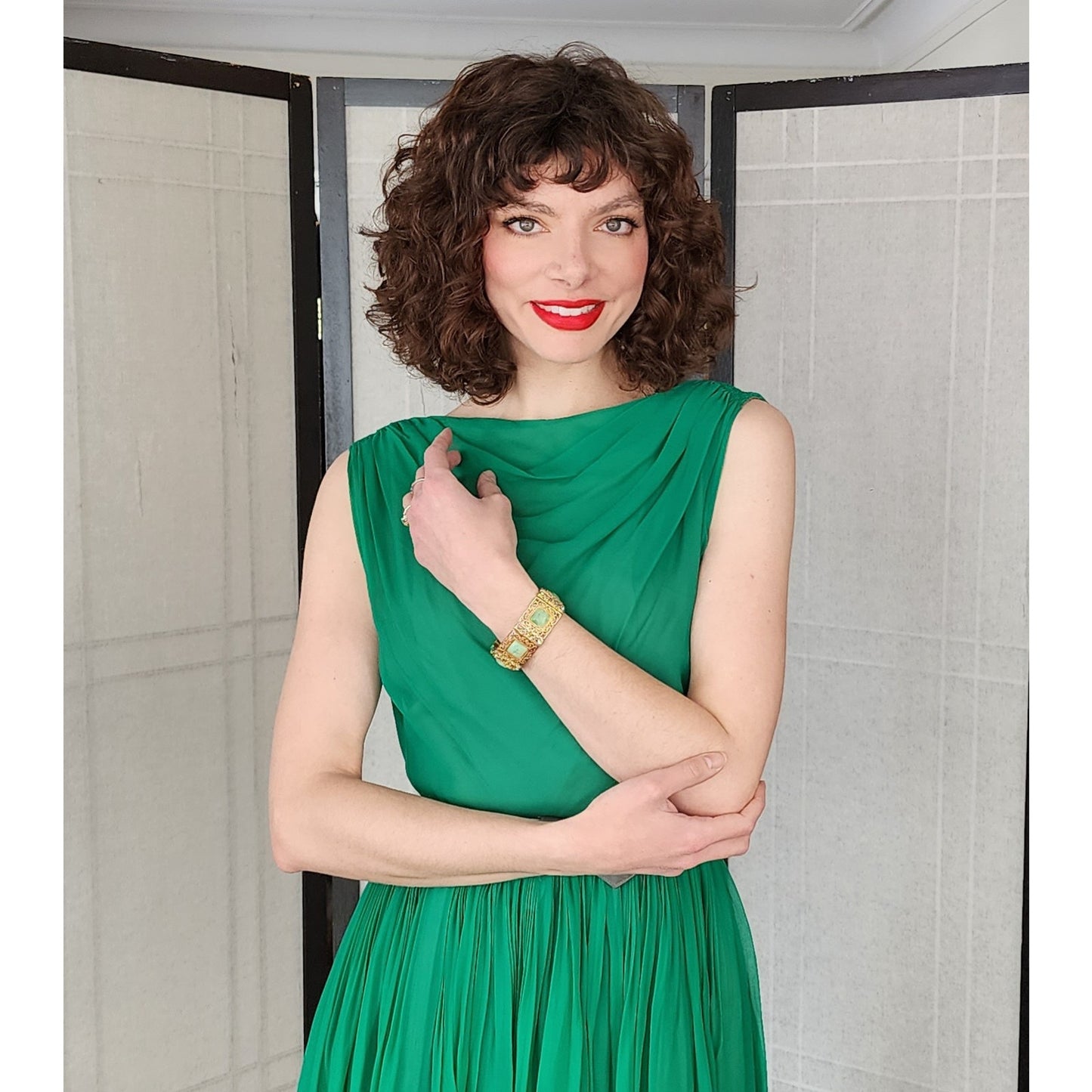 Vintage 50s Green Chiffon Party Dress by L'Aiglon