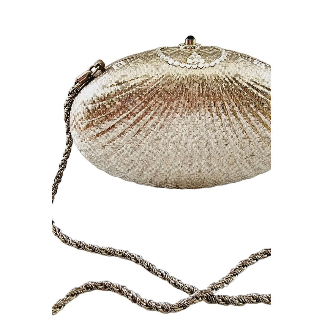 Vintage Neiman Marcus Bag Minaudiere Silver Clamshell Vanity Purse