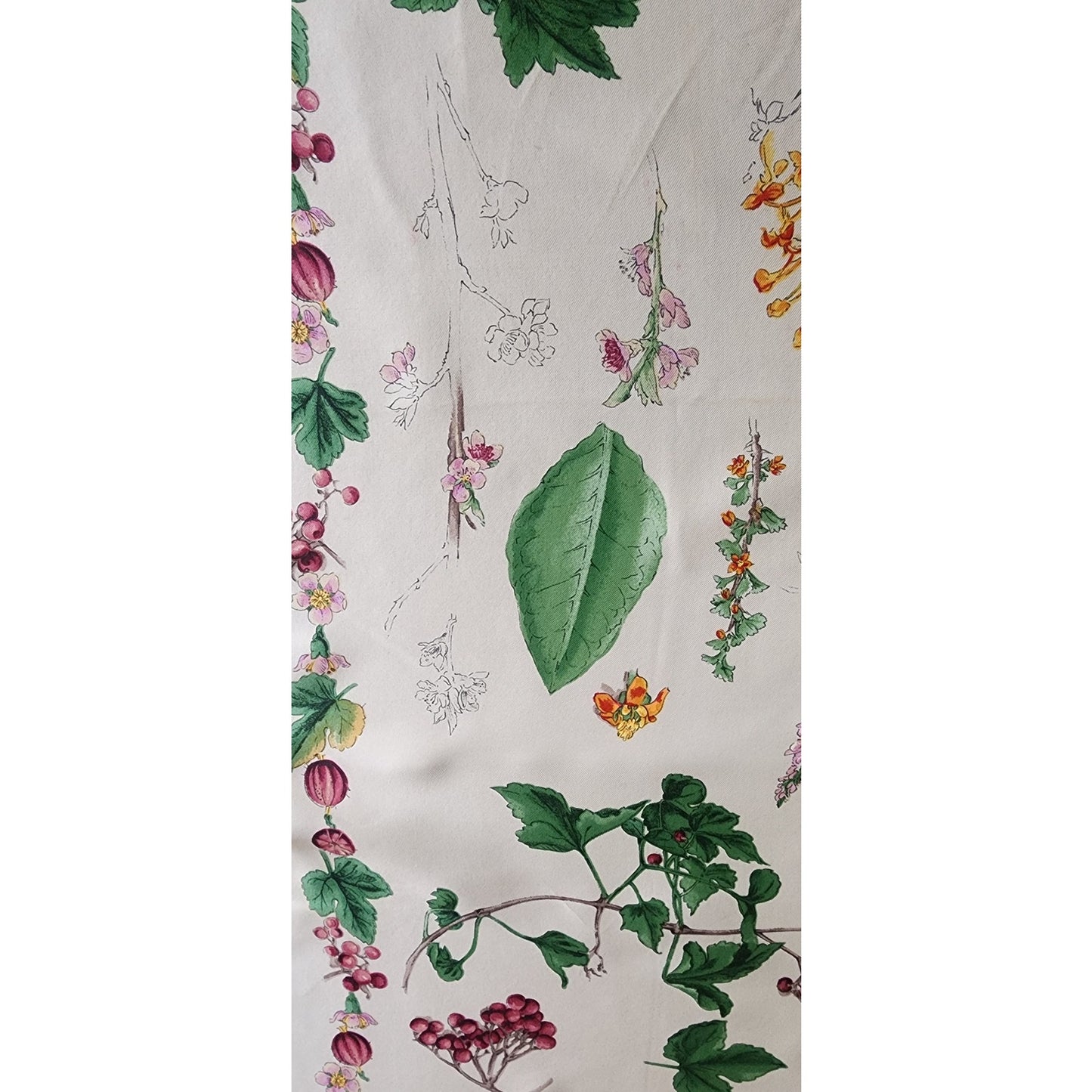 Vintage Tiffany & Co. Scarf Silk Square Botanical Floral Theme Green Cream