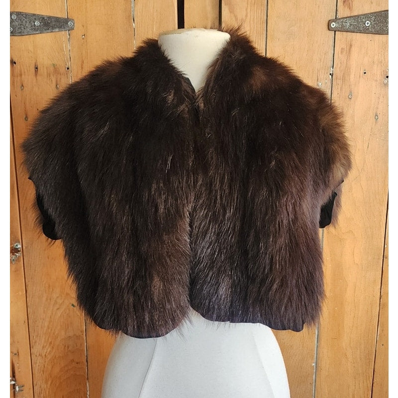 40s Beaver Fur Shrug Wrap Dark Brown