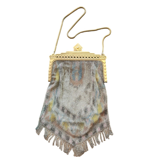 Vintage 1920s Whiting & Davis Evening Bag Painted Mesh Steel Art Deco