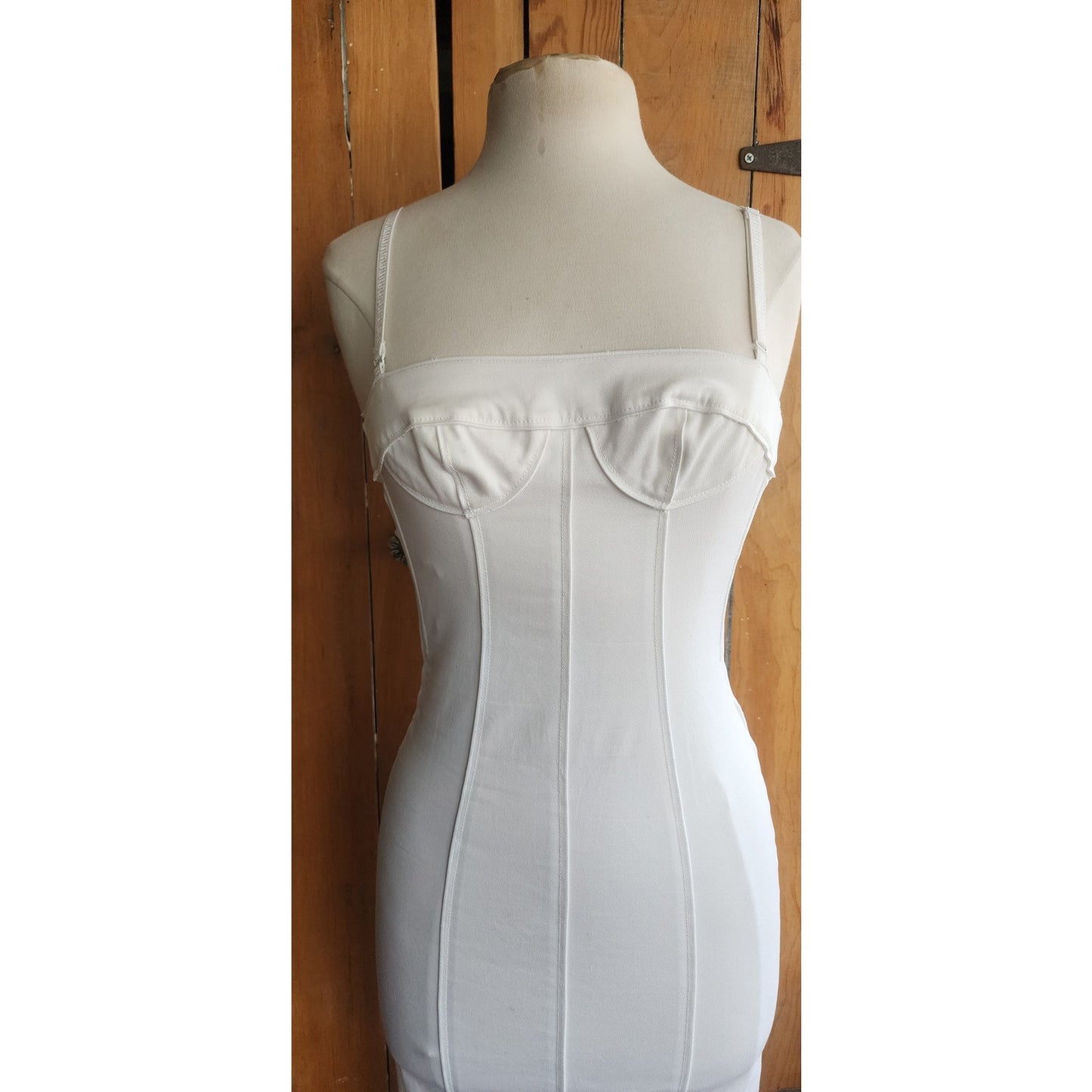 Vintage 2000s Dolce Gabbana Dress White Bustier Stretchy Cotton XS NWT