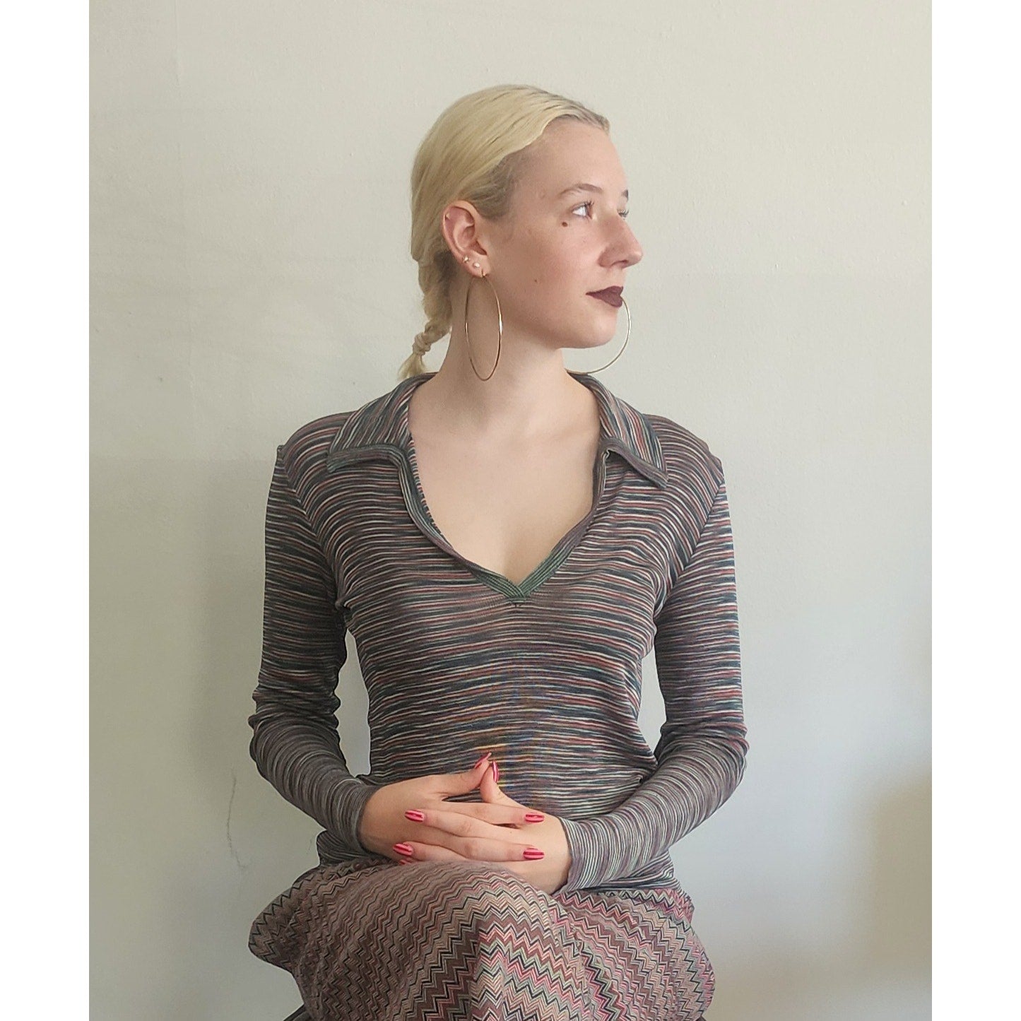 Vintage 1970s Missoni Knit 2 Piece Tunic + Skirt Set Striped Zigzag Suit I Magnin / Medium