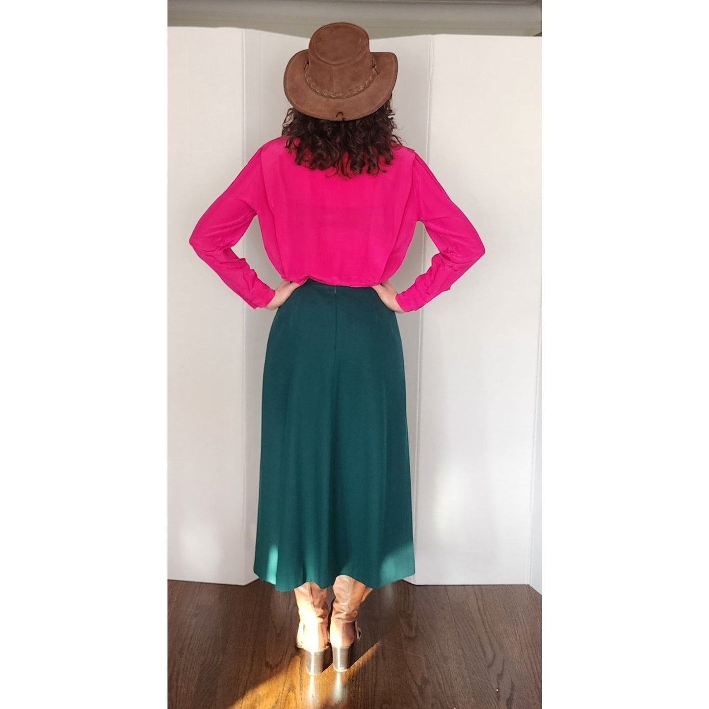 Vintage 70s Dark Green Wool Skirt HIgh Waisted Ankle Length Skyr / Small