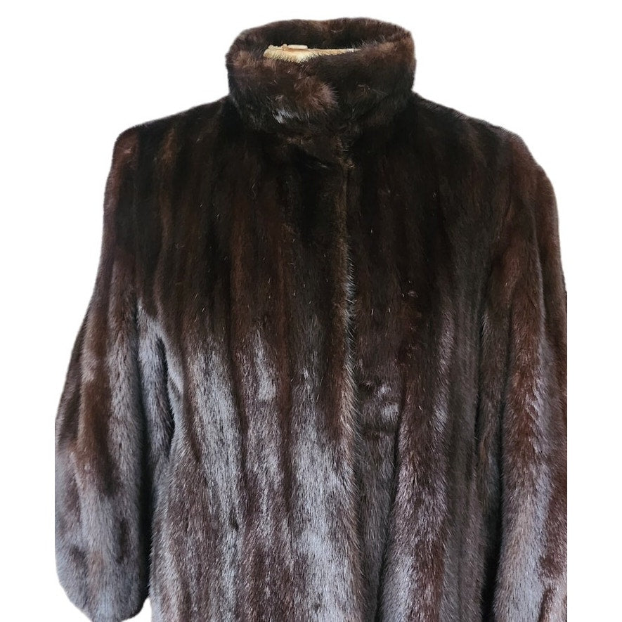 70s Norman Norell Fur Brown Ranch Mink Long Coat Mobwife