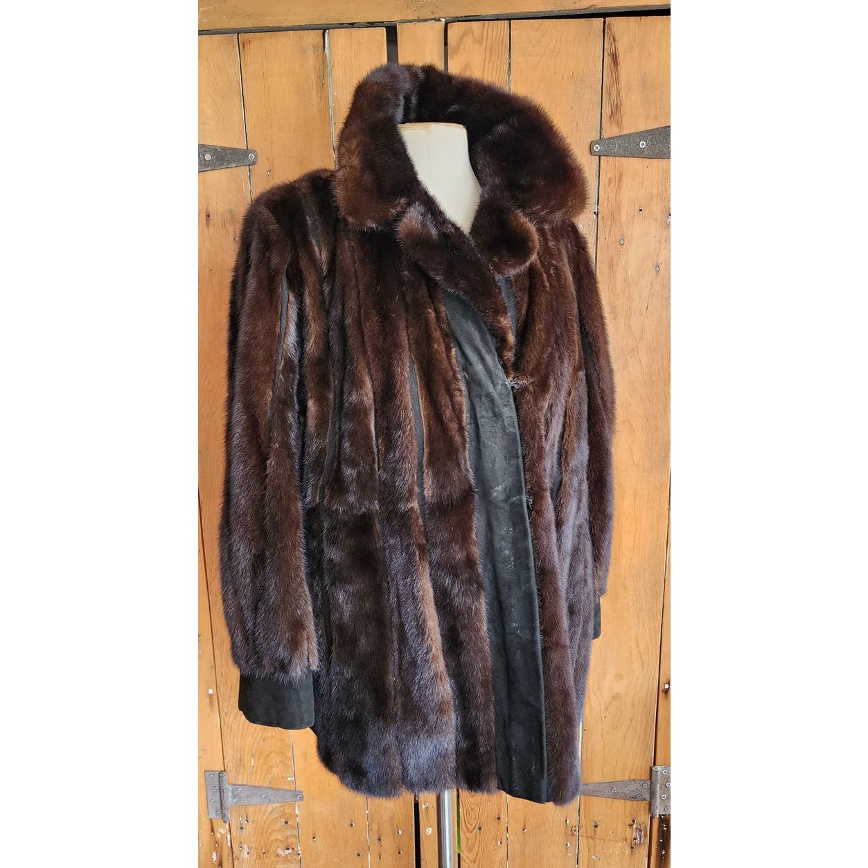 Vintage 70s Brown Mink Fur Jacket Black Suede Lacritz & Picus