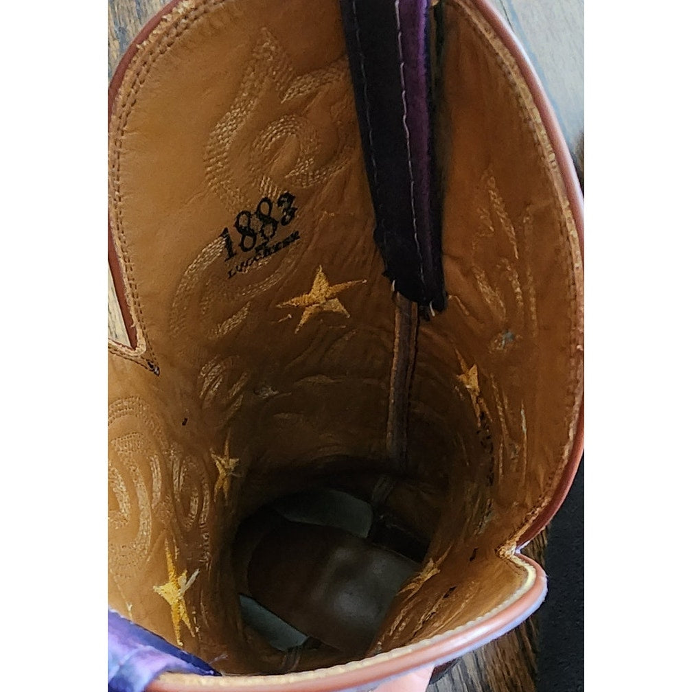 Vintage Y2K Lucchese 1883 Western Boots Blue Leather Star Embroidery Cowgirl Cowboy
