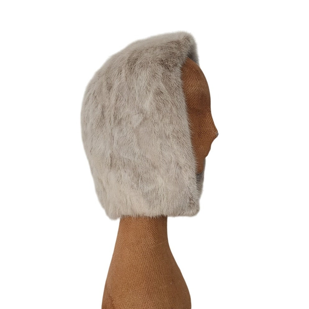 Vintage 1960s Gray Fur Hat Hood Silver Mink