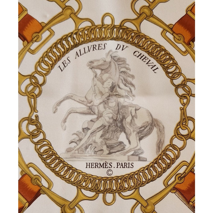 Hermes Silk Scarf "Les Allures de Cheval" by Ledoux Equestrian Horse Print Gray