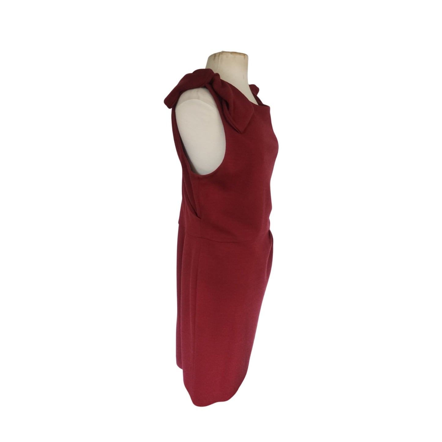 Fall 2011 Armani Collezioni Sleeveless Dress Burgundy Red Bow Shoulders Bateau Neck Large