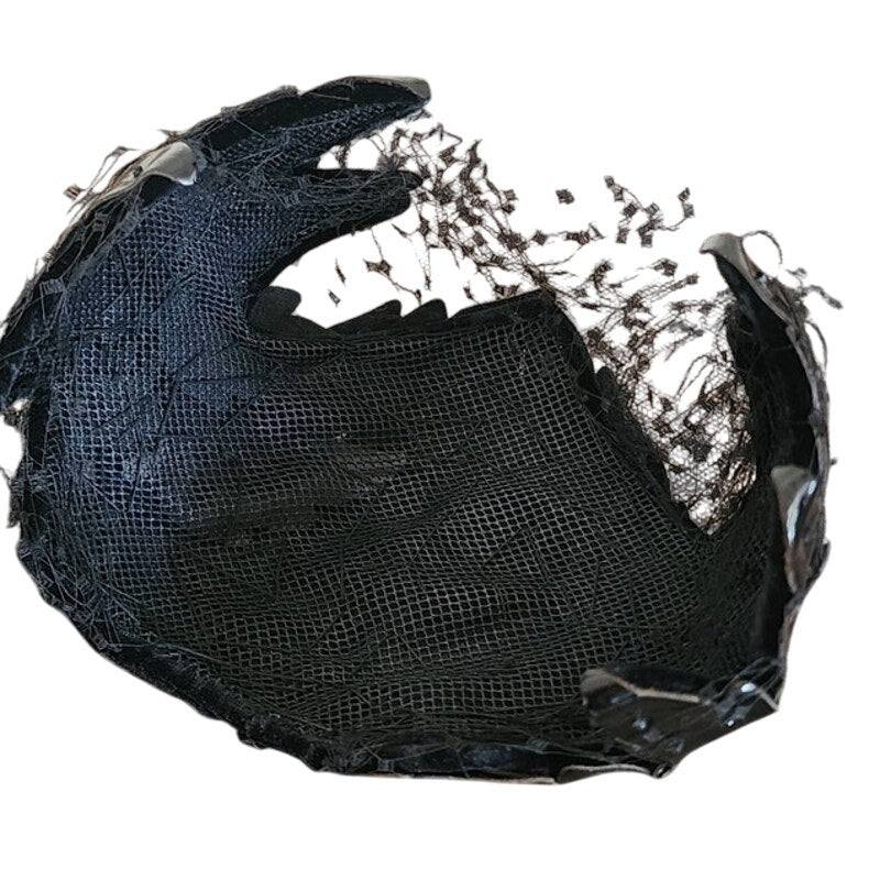 Vintage 50s Bes-Ben Hat Eggshell Style Black Leather Petals