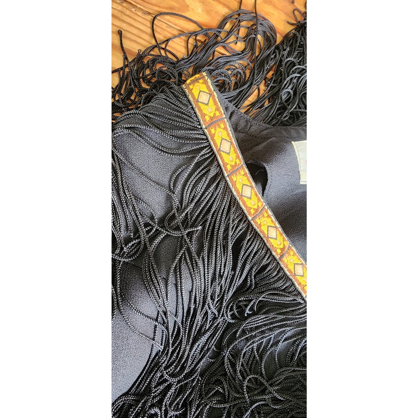 Vintage 70s Fringed Pant Suit Black w/Gold Embroidery by Climax / S