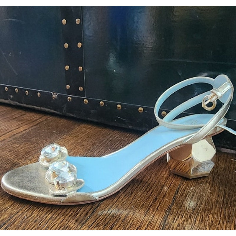 Frances Valentine BEATRIX Sandals Shoes Mary Janes Silver Rhinestone 5 1/2