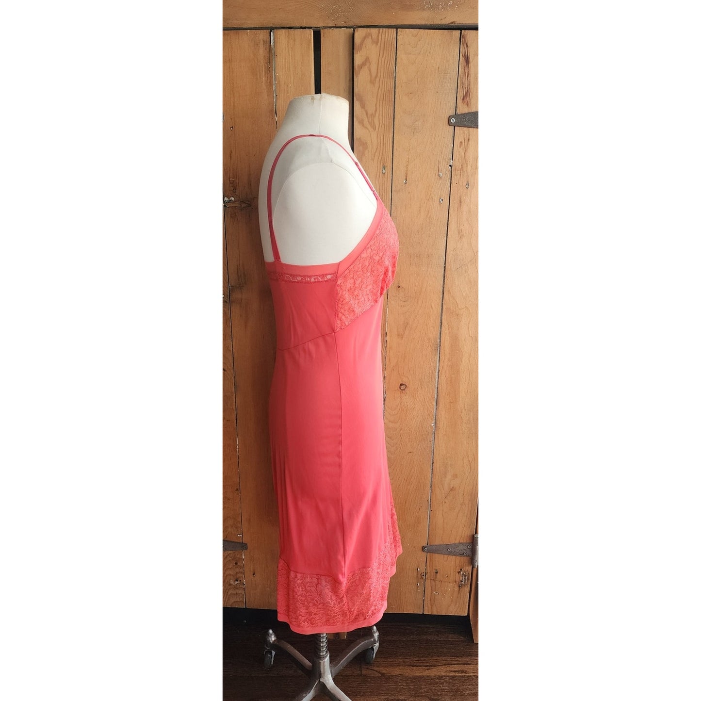 Vintage 50s Slip Dress Coral Orange Nylon & Lace Ssamprufe