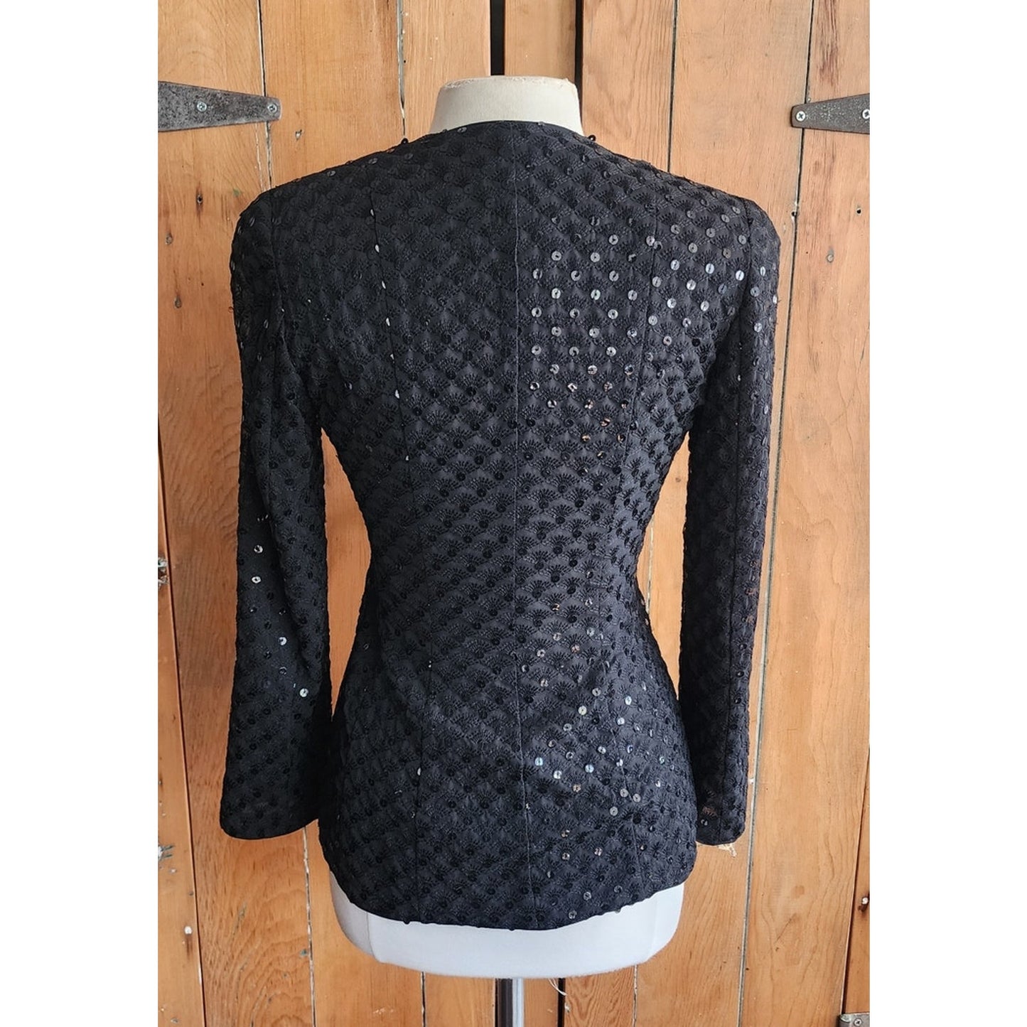 Vintage 90s Armani Fitted Sequined Blazer Black / S-M