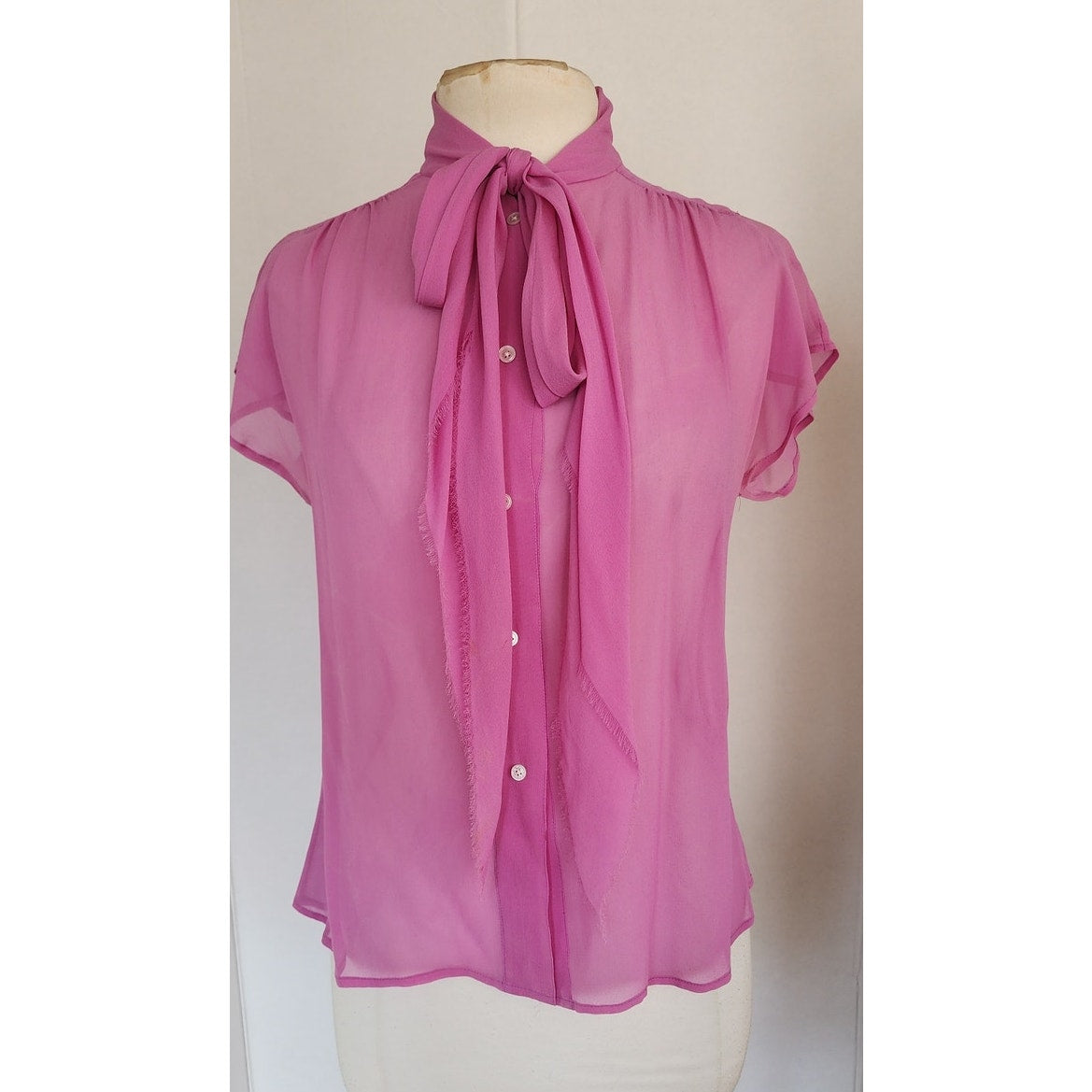 Vintage 2000s Marc Jacobs Blouse Sheer Purple Pink Silk Pussycat Bow