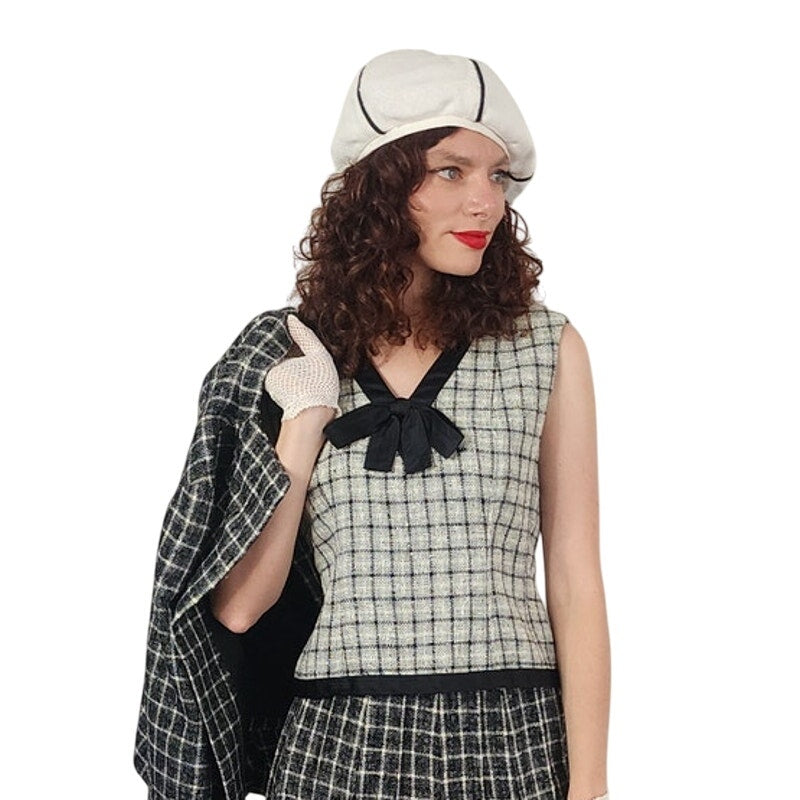 Vintage 1960s Christin Dior New York Suit Mod Three Piece Black White Check Wool