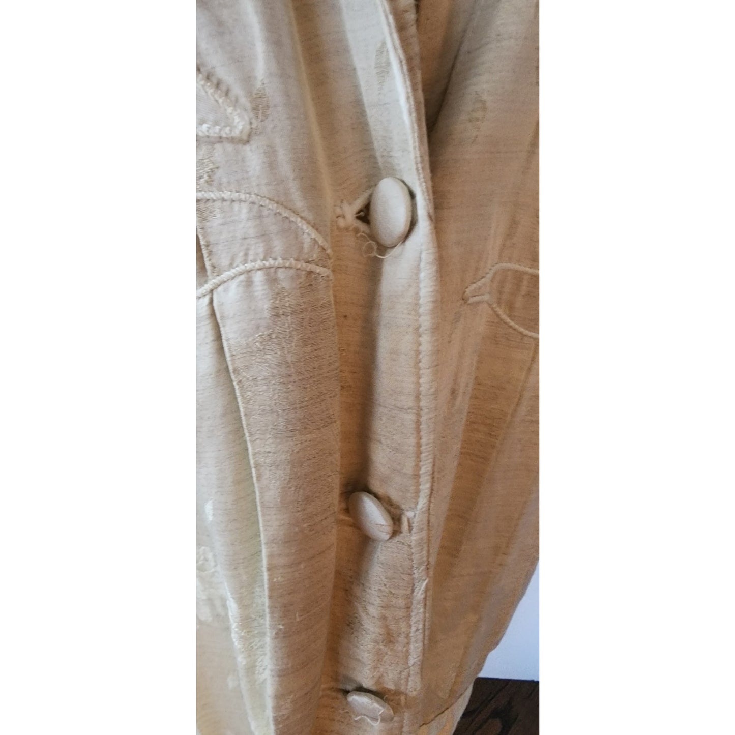 Vintage 80s Cream Blazer Oversized Artisinal Jacket w/Applique by Marilu / L