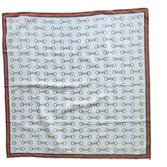 Vintage 1970s Gucci Scarf Cotton Print Horsebit Equestrian Pattern