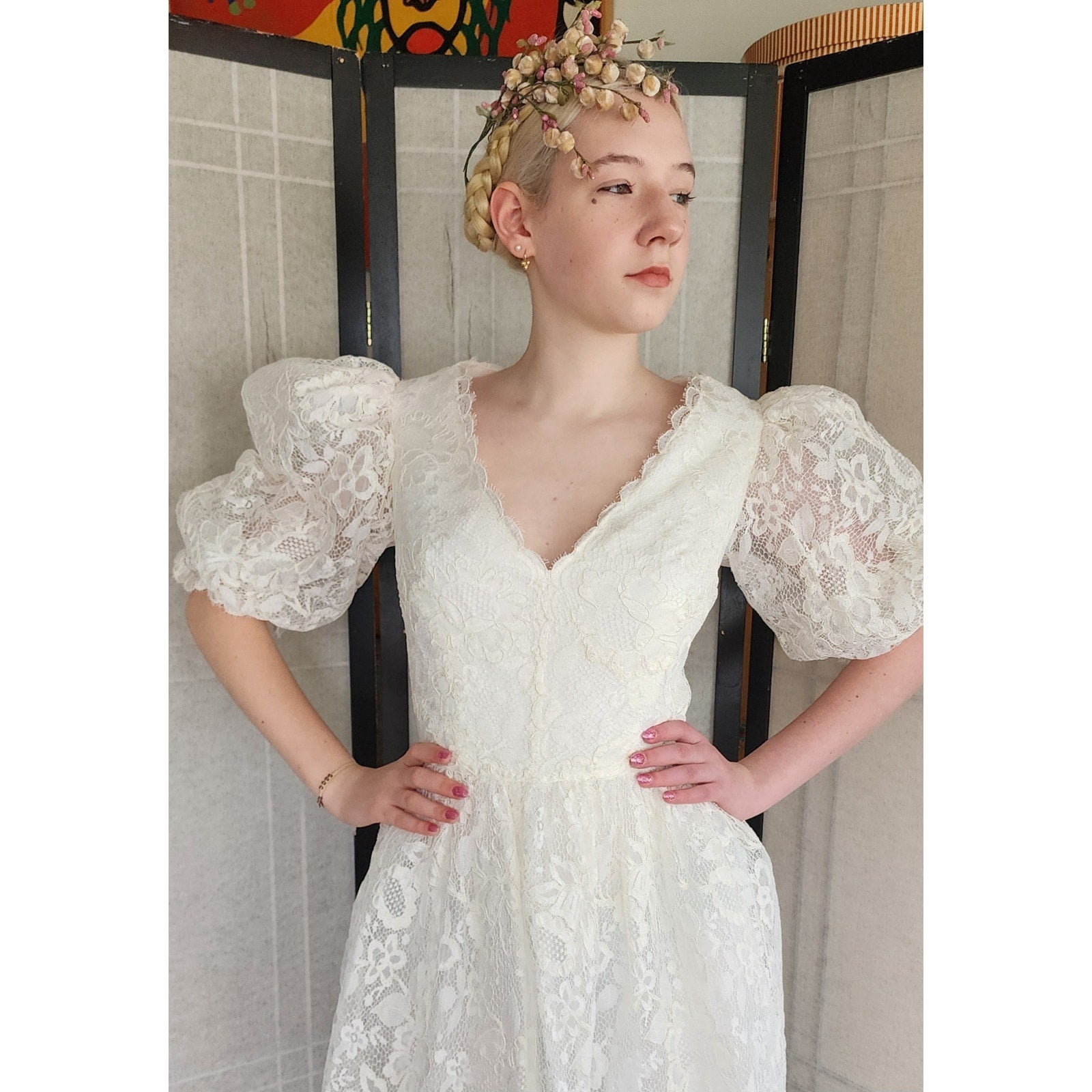 Vintage 80s White Lace Wedding Dress Statement Sleeves RareJule Vintage Vintage 80s White Lace Wedding Dress Statement Sleeves RareJule Vintage