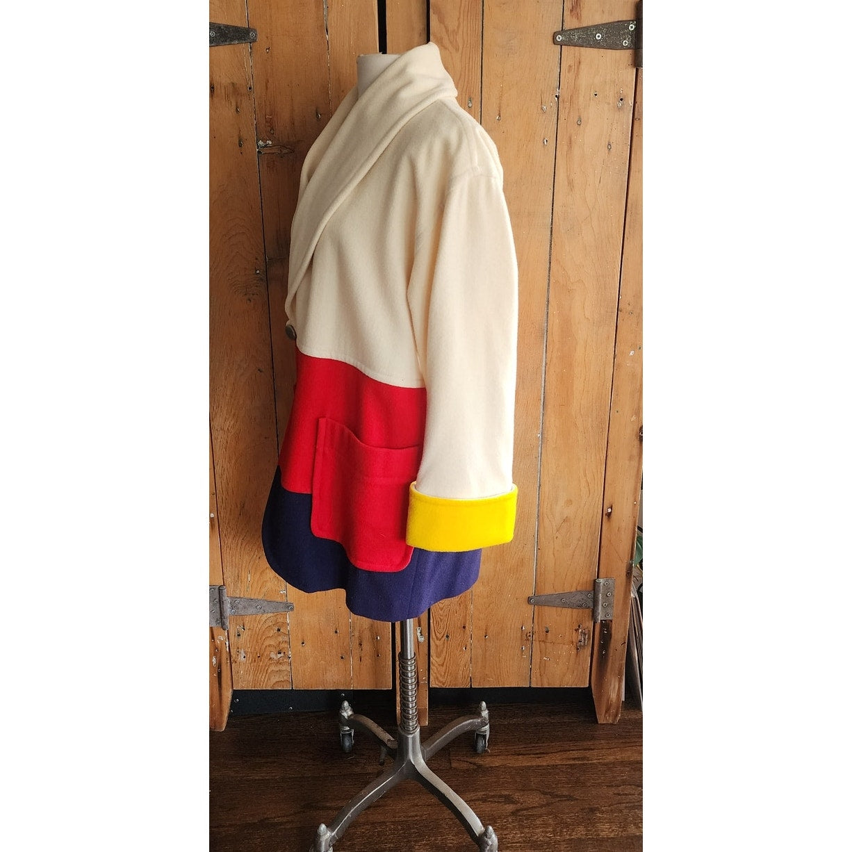 90s Blanket Coat Colorblock Wool Lizwear Claiborne Ski