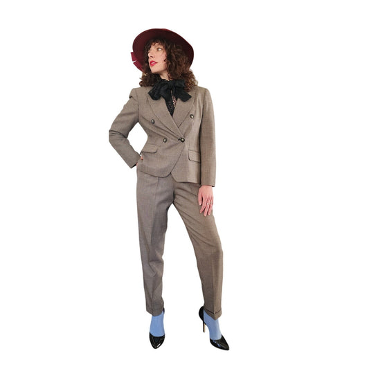Vintage 90s Pant Suit Houndstooth Wool Jones New York / S