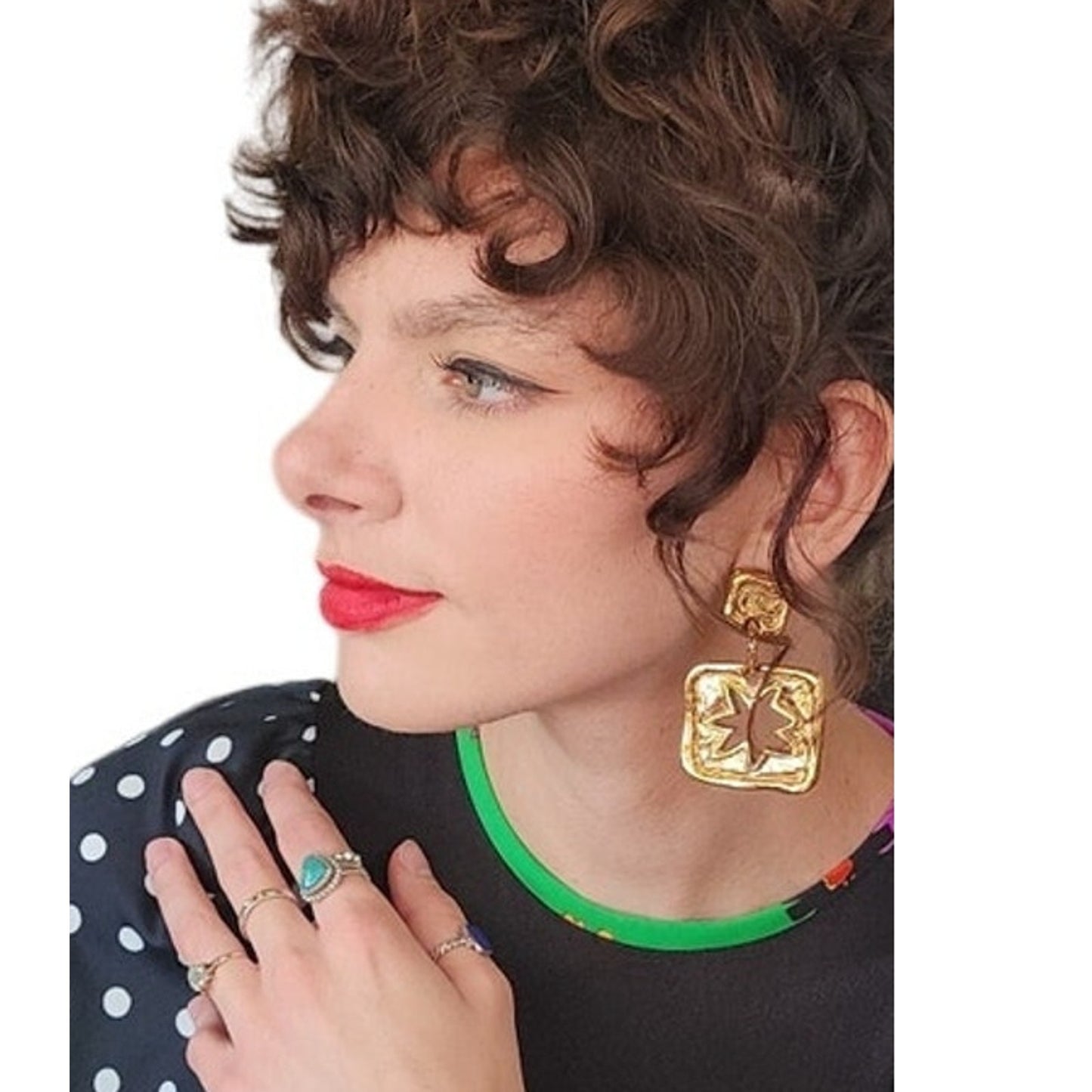 Vintage 1980s Christian Lacroix Earring Clips / Chunky Oversized GOLD CL Logo & Sun