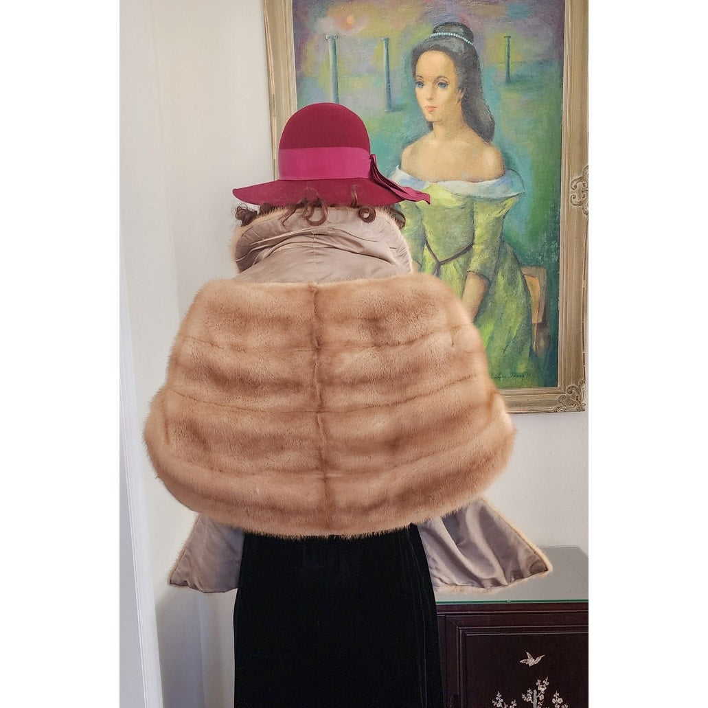Vintage 50s Brown Mink Fur Wrap Stole Shrug