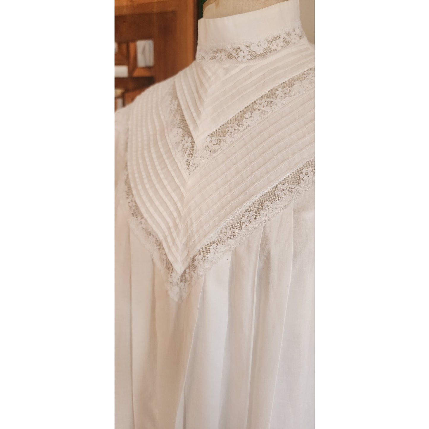 Vintage 80s Ceegee Sue Wong White Cotton Lace Dress Festival Boho Victorian Puff Sleeve