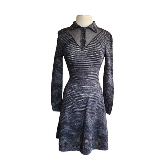 Vintage MISSONI Knit Dress Metallic Black Midi Length Stretchy / S-M
