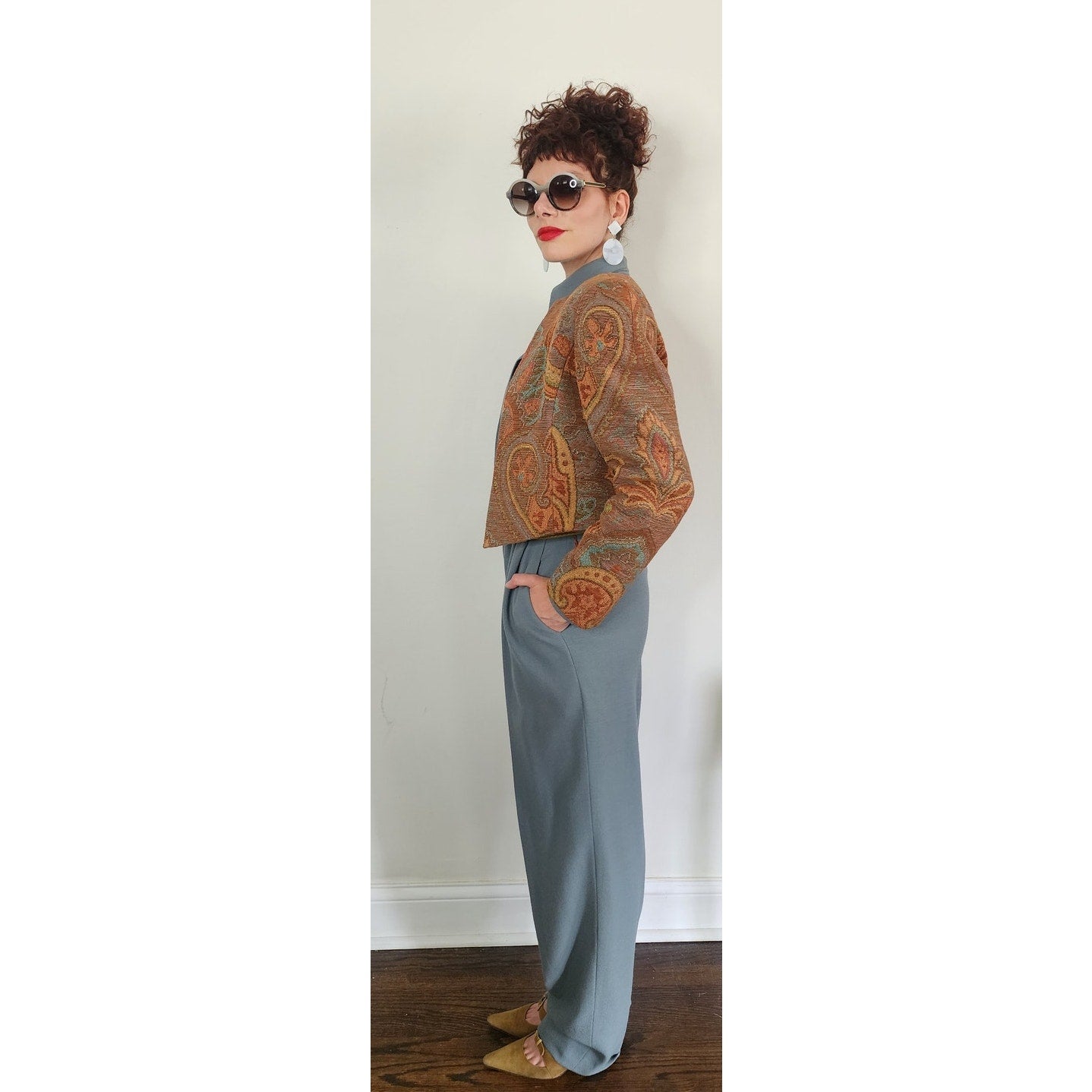 Vintage 1980s Bob Mackie Jumpsuit + Tapestry Jacket Set / M - L