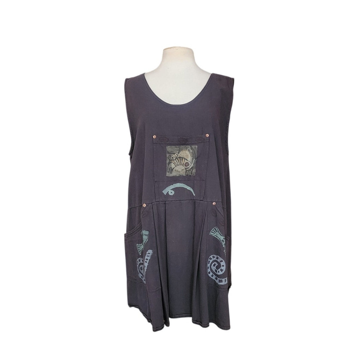 Vintage 90s Blue Fish Jumper Dress Gray 1995 Cat Print Apron Tunic Pin – RareJule Vintage
