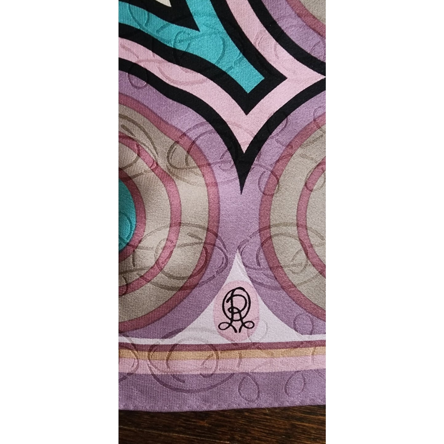 Vintage 80s Oscar de la Renta Scarf Silk Print Pink Purple Spiral