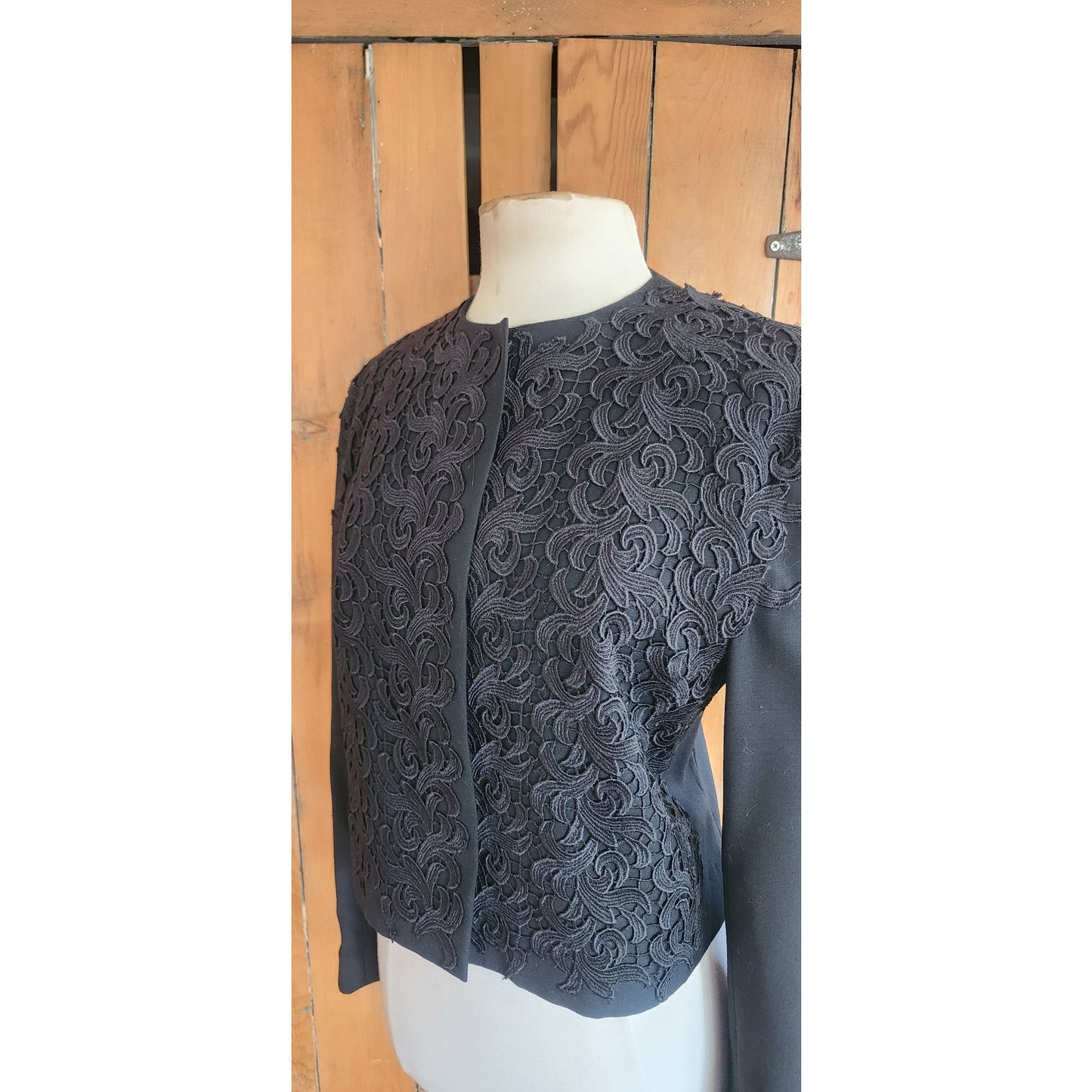 Vintage 90s Genny Blazer Black Jacket Lace Embroidery / S