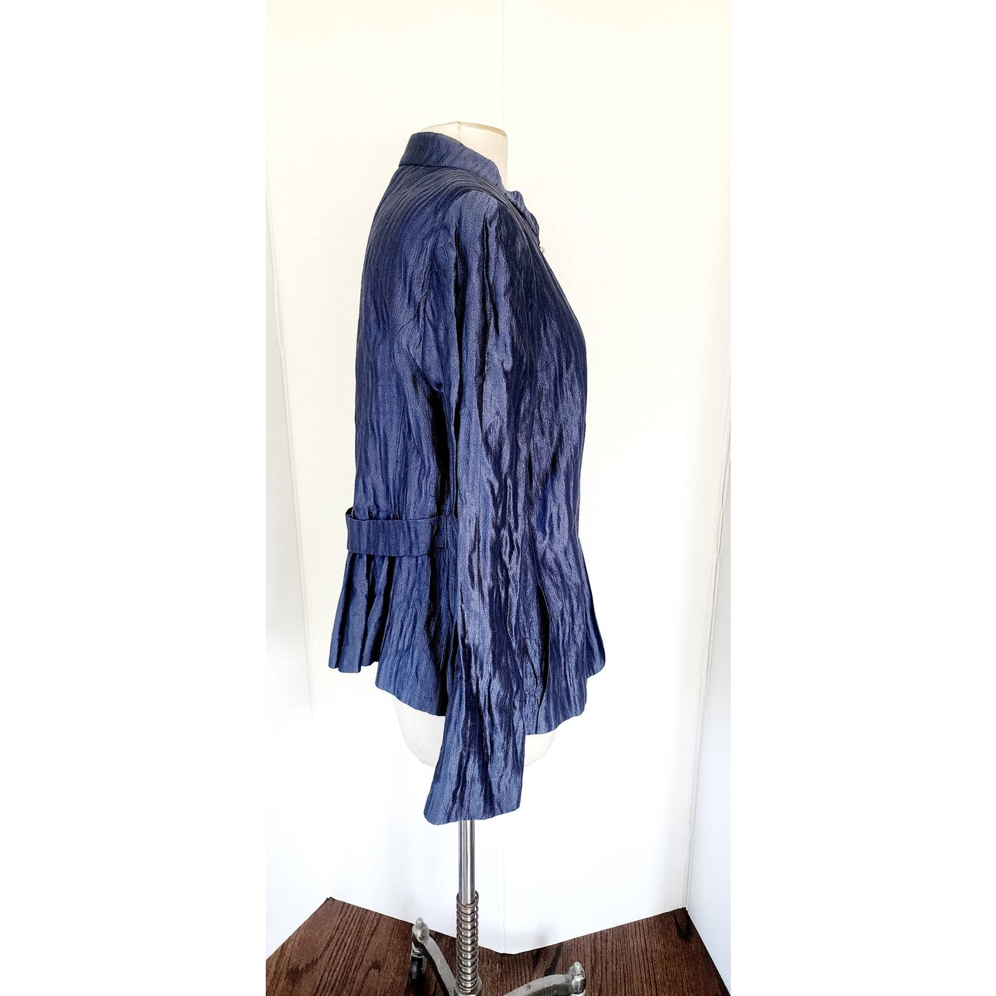 Vintage 2000s Armani Blazer Crinkled Metallic Blue Jacket Size 16