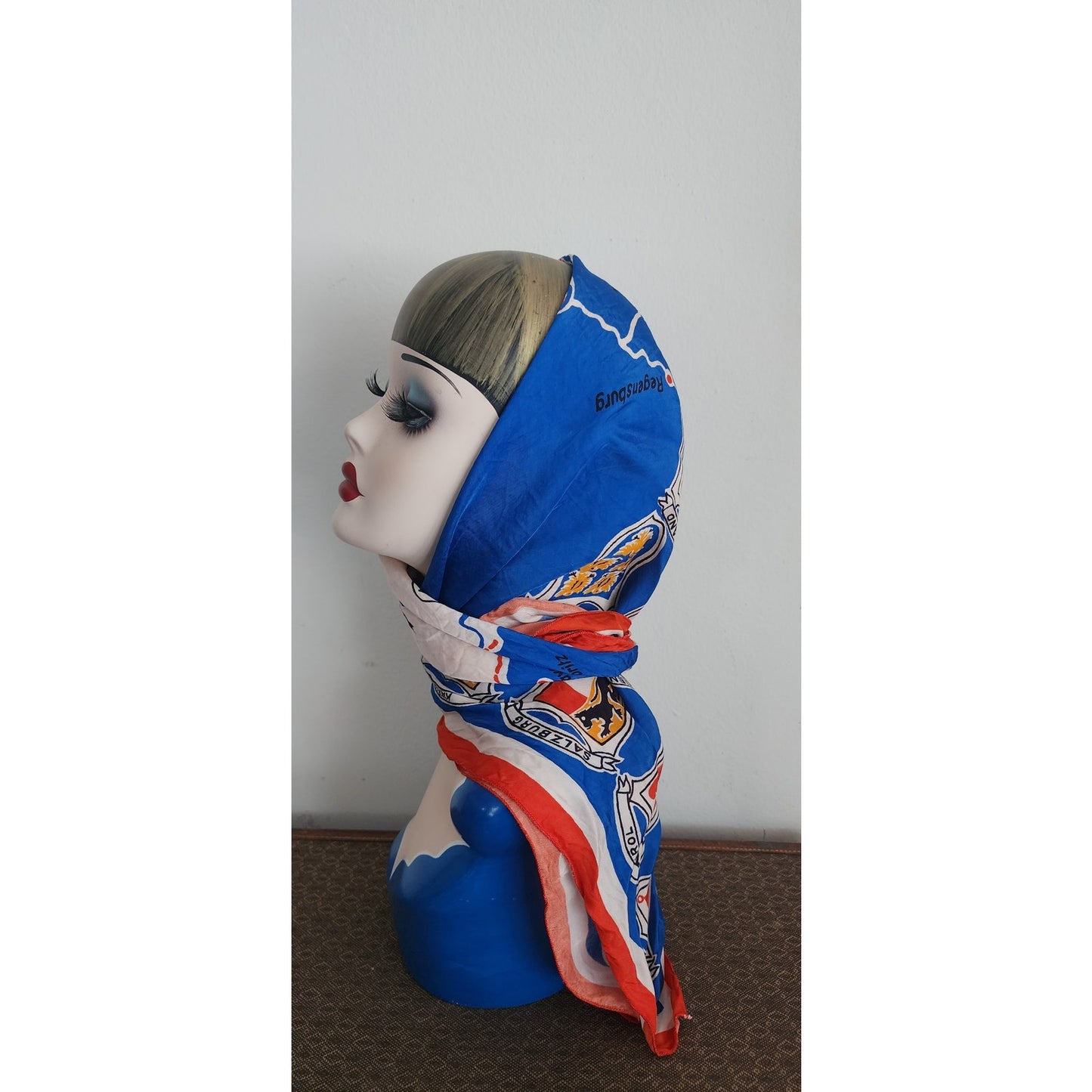 Vintage c.20s 30s Austrian Souvenir Scarf First Republic Coat of Arms Map Cities Architecture